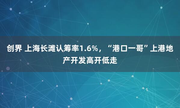 创界 上海长滩认筹率1.6%，“港口一哥”上港地产开发高开低走