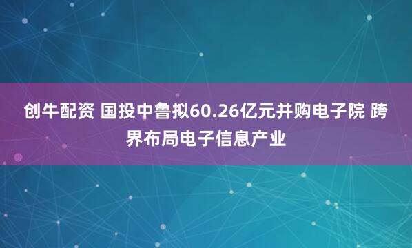 创牛配资 国投中鲁拟60.26亿元并购电子院 跨界布局电子信息产业